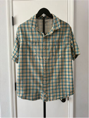 VTG Horny Toad Men's Plaid Short Sleeve Shirt L 100% Organic Cotton